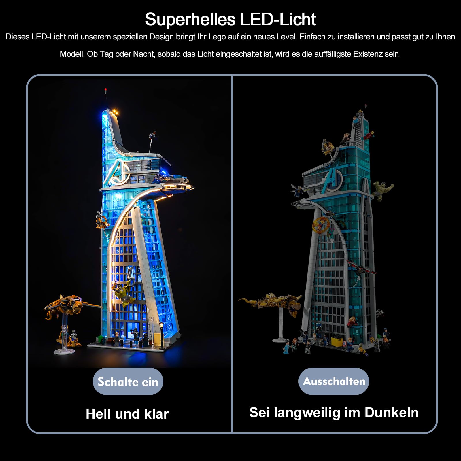 BrickBling Zestaw świateł LED do Lego Avengers Tower (nie Lego), zestaw oświetlenia dekoracyjnego do Lego 76269 Marvel Avengers Tower kreatywne zabawki - wersja standardowa, DE-76269-P57801