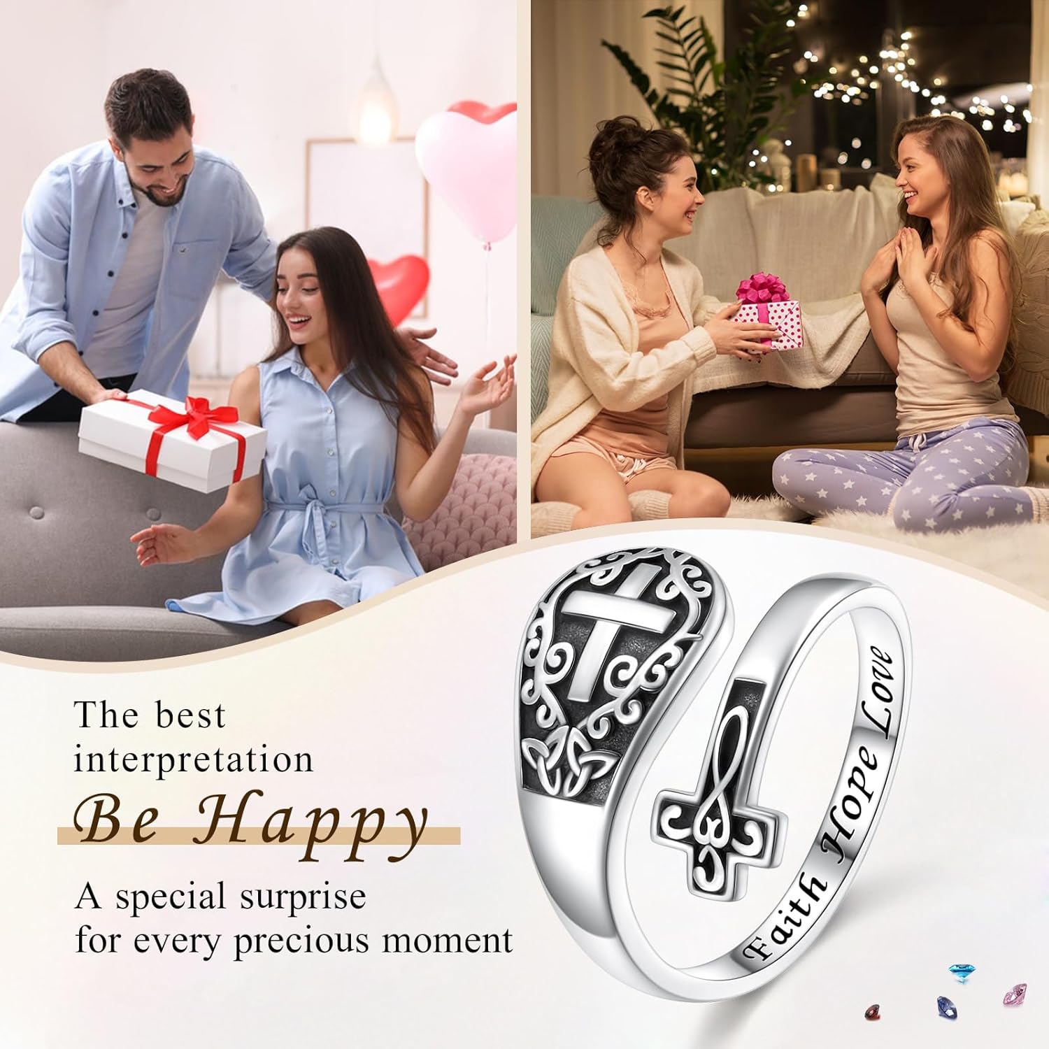 Adjustable Cross Ring Vintage 925 Sterling Silver Open Finger Thumb Rings Religious Cross Faith Jewelry Inspirational Encouragement Gifts for Birthday Christmas Anniversary - Image 5