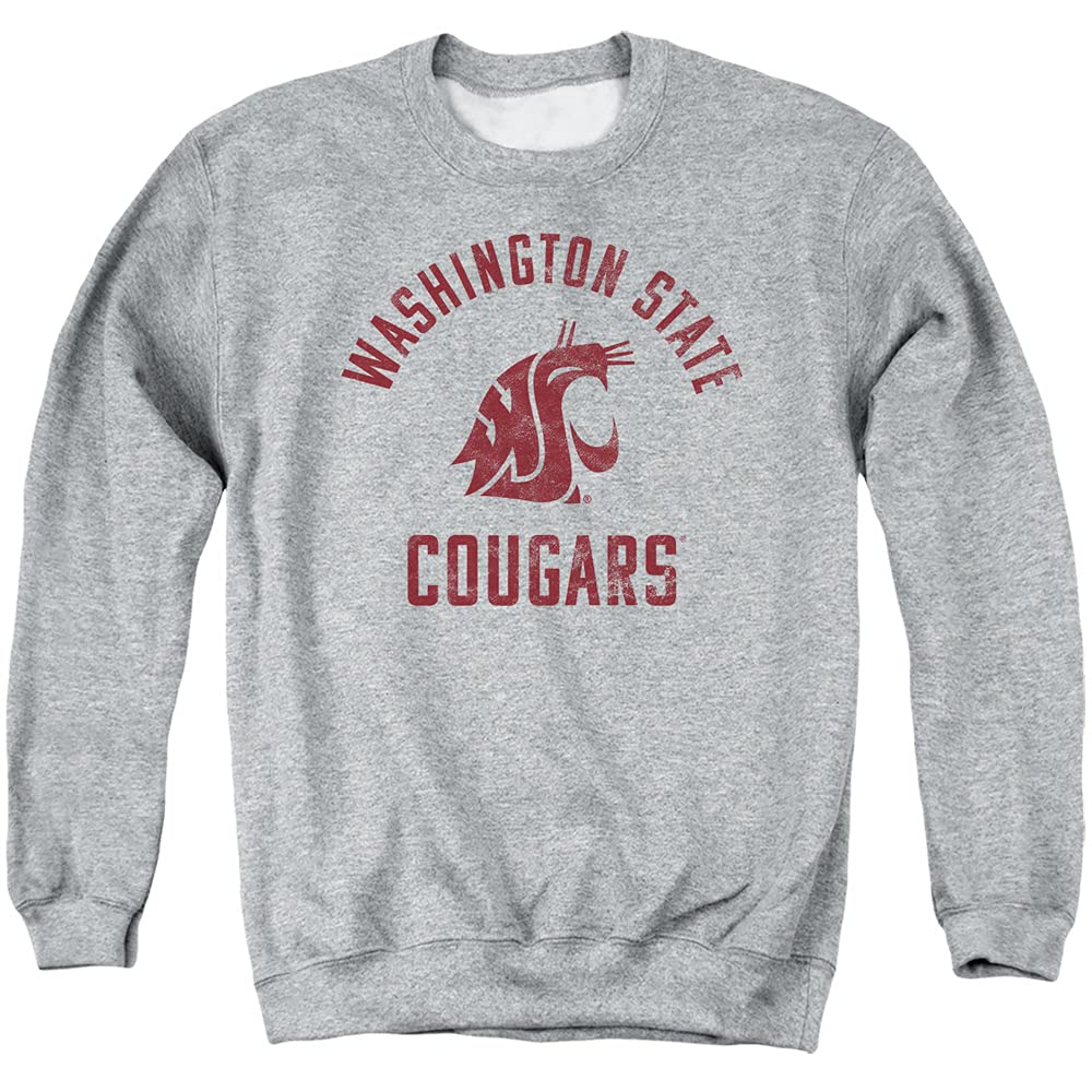 Washington State University Official One Color Logo Unisex Adult Crewneck Sweatshirt,Athletic Heather, Large