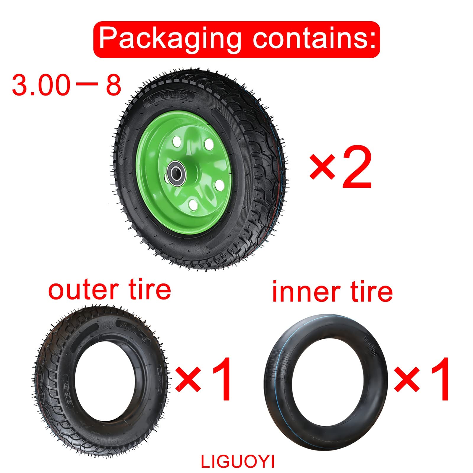 LIGUOYI Ruedas De Carretilla 2 Piezas 3.00-8 Ø 350 × 80mm Ruedas De Goma Neumáticas De Repuesto - Ruedas ​Piezas De Repuesto para Carros Capacidad De Carga 500 Kg para Almacen Obra Carro Móvil