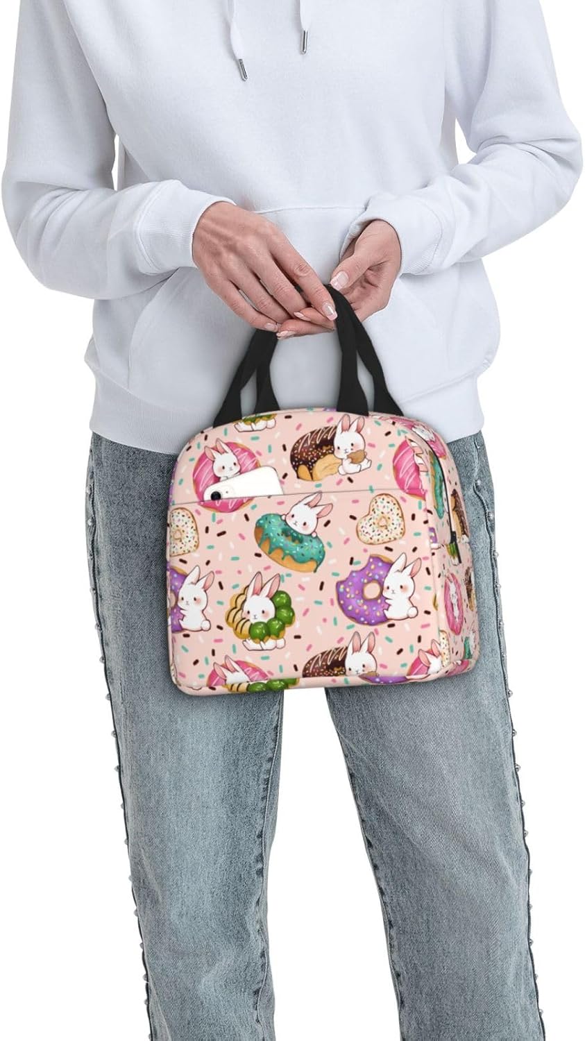 Rabbit Donut lunch box lunch bag Portable Insulated Lunch Box for Women Men Cooler Tote Bag with Front Pocket for Work Picnic Travel - Image 8