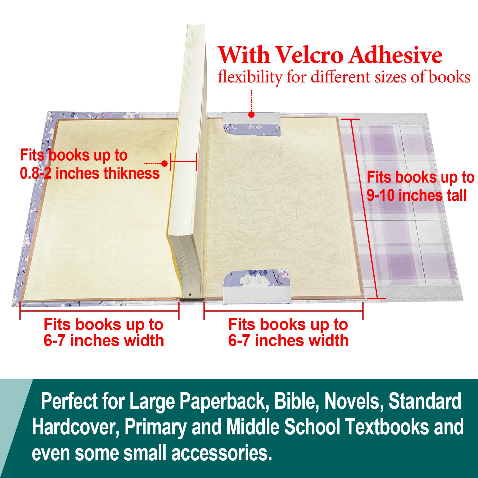 Fundas ajustables para libros, protector de libros de tela de lona lavable con bolsillos, marcapáginas, doble cara con estampado floral, funda para libro de tapa dura, novelas, libros de texto,