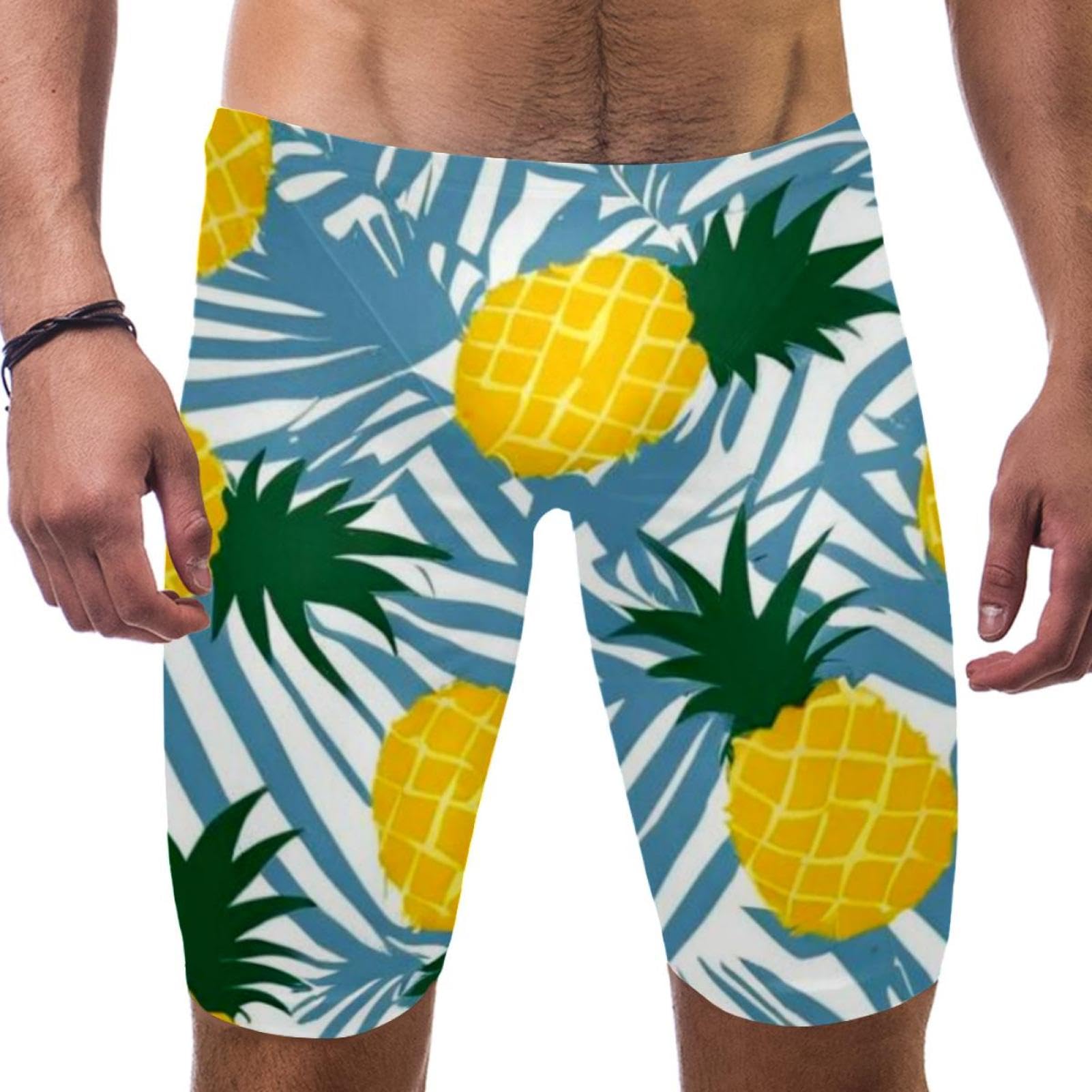 Swimsuit for Men & Boys,Competition Lap Swim Suit, Square Leg Endurance Training,Colored Pineapple Design Pattern