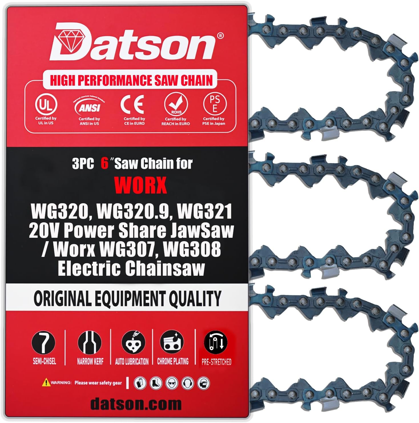6" Replacement Chain for JawSaw, 6" Replacement Chain for Worx WG320 / WG320.9 / WG321 / WG307 / WG308 Chainsaw
