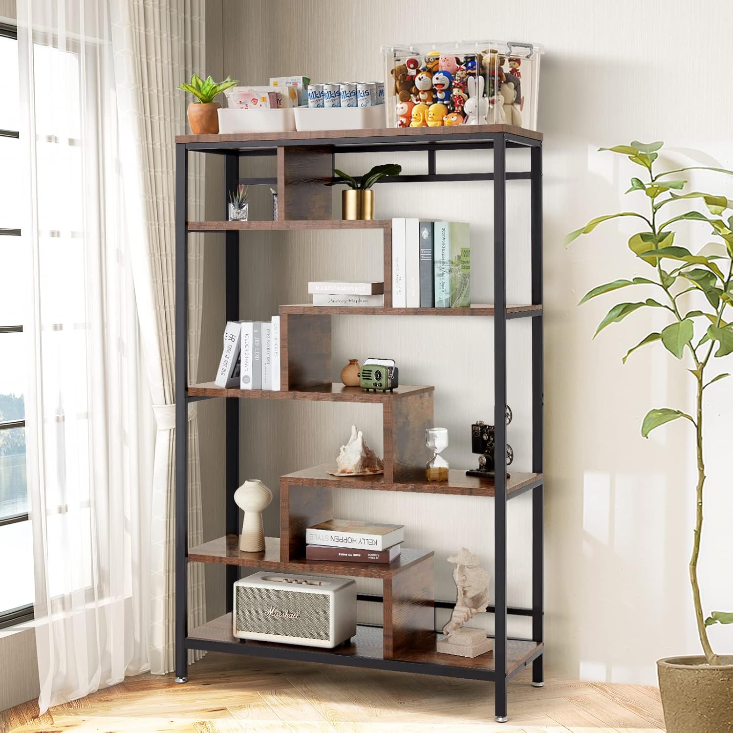 JOMEED 7Tier Industrial Bookshelf for Bedroom,Large