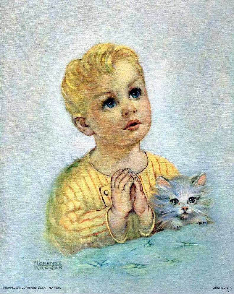 Little Boy Praying with Kitten - A Child's Prayer - Paper Tole 3D Decoupage Craft Kit Size 6x8 inches K10611