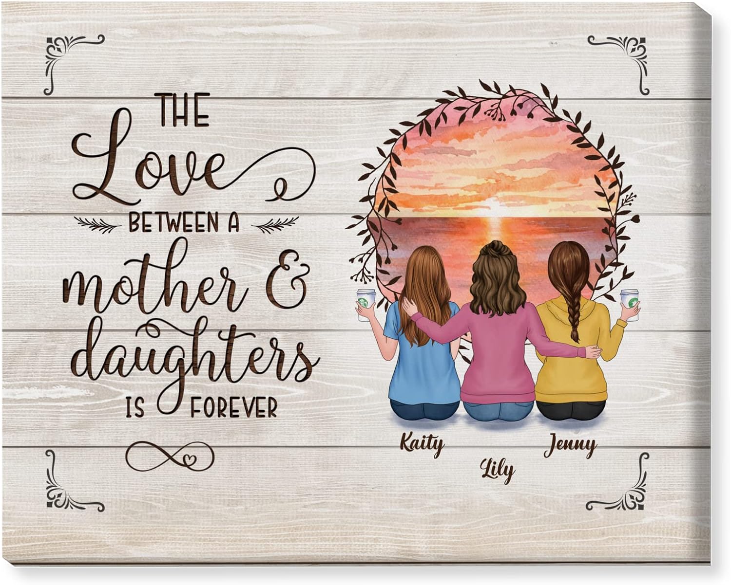 GOSSBY Personalized Custom Canvas (Mother and 4 Daughters) The love between a mother and daughters is forever Personalized Mother & Daughter Poster Canvas Custom Mom Poster Home Decor Wall Art Birthda