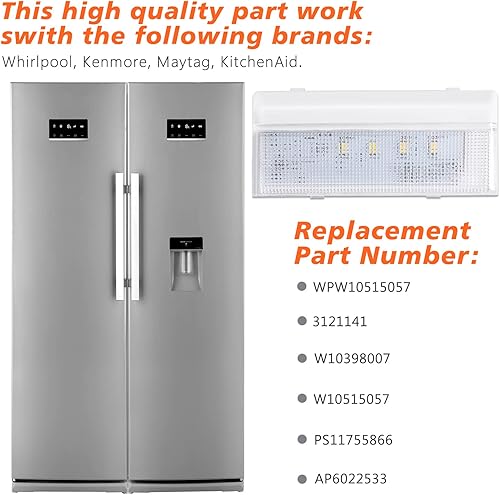 Miniatura 5 de W10515057 Luz de refrigerador para refrigerador Whirlpool Luz de repuesto LED, Whirlpool WRS325FDAM04 Luz WRS325FDAM02 Luz WPW10515057