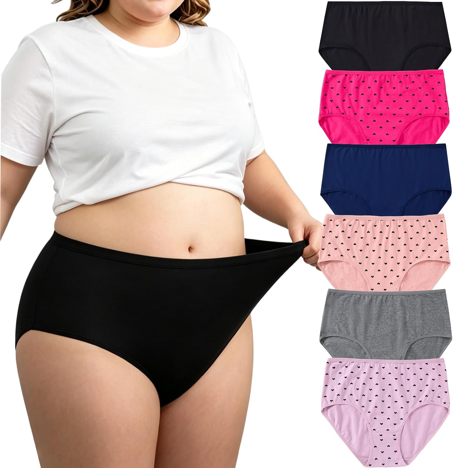 Womens Underwear Cotton Plus Size Briefs XL-5XL Mid High Waist Full Coverage Ladies Panties
