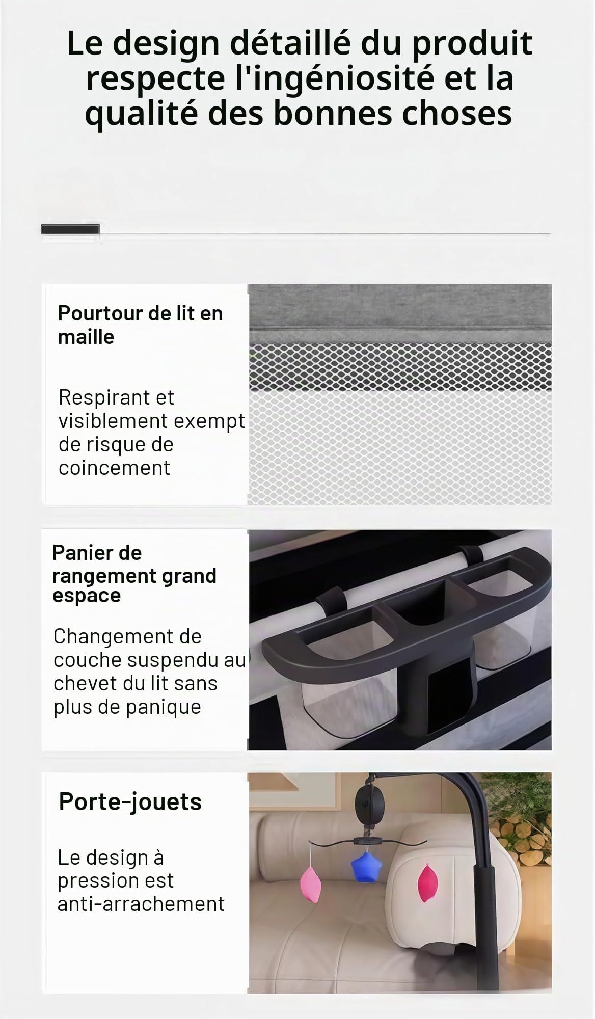 Lit Parapluie Bebe avec Matelas, Lit Bebe de Voyage Pliable et Convertible, Berceau Evolutif Next to Me, Berceau de Camping pour Enfant avec Moustiquaire (6602 Gris sans Filet)