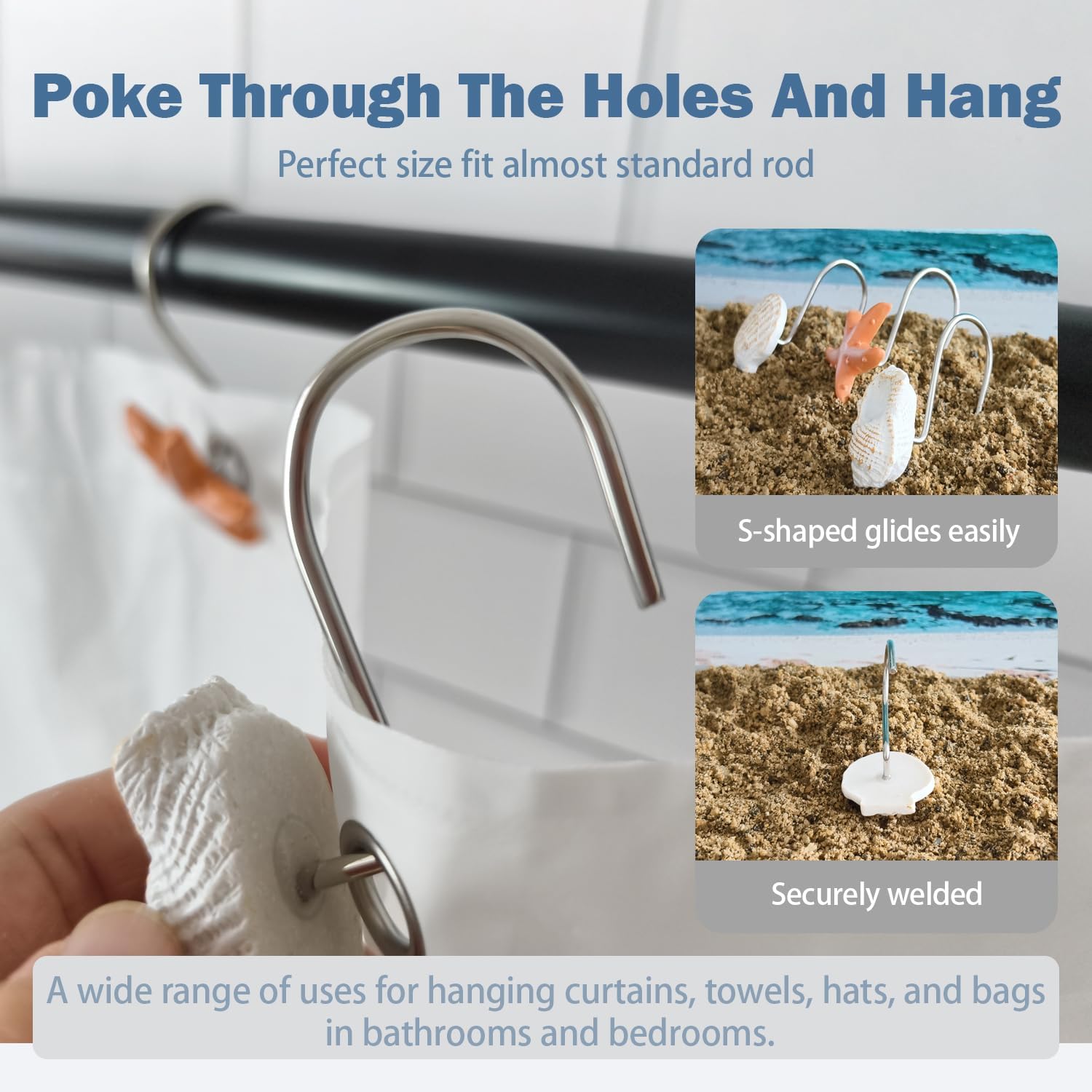Seashell Shower Curtain Hooks 12pcs Beach Shower Curtain Rings Bath Shower Hooks Rust Proof Curtain Hangers Coastal Bathroom Accessories Decor image 4