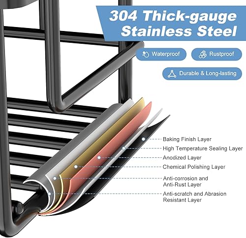 Miniatura 5 de Organizador de ducha de 6 estantes, organizador de baño autoadhesivo, sin taladros y de secado rápido, estante de ducha de acero inoxidable