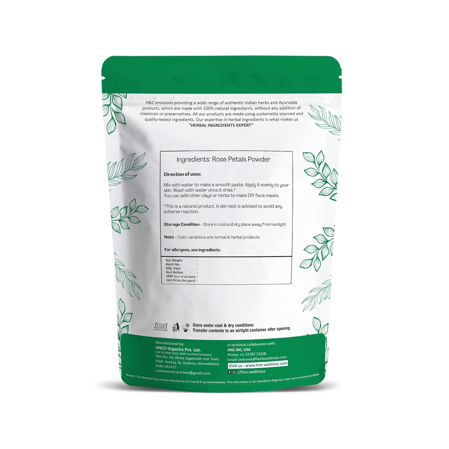H&C 100% Pure Rose Petals Powder (Rosa Centifolia) for Facial Mask Formulation - 1/2 LB/ 227 gms / 8 Oz | Fine powder suitable for facial mask and cosmetic formulations.