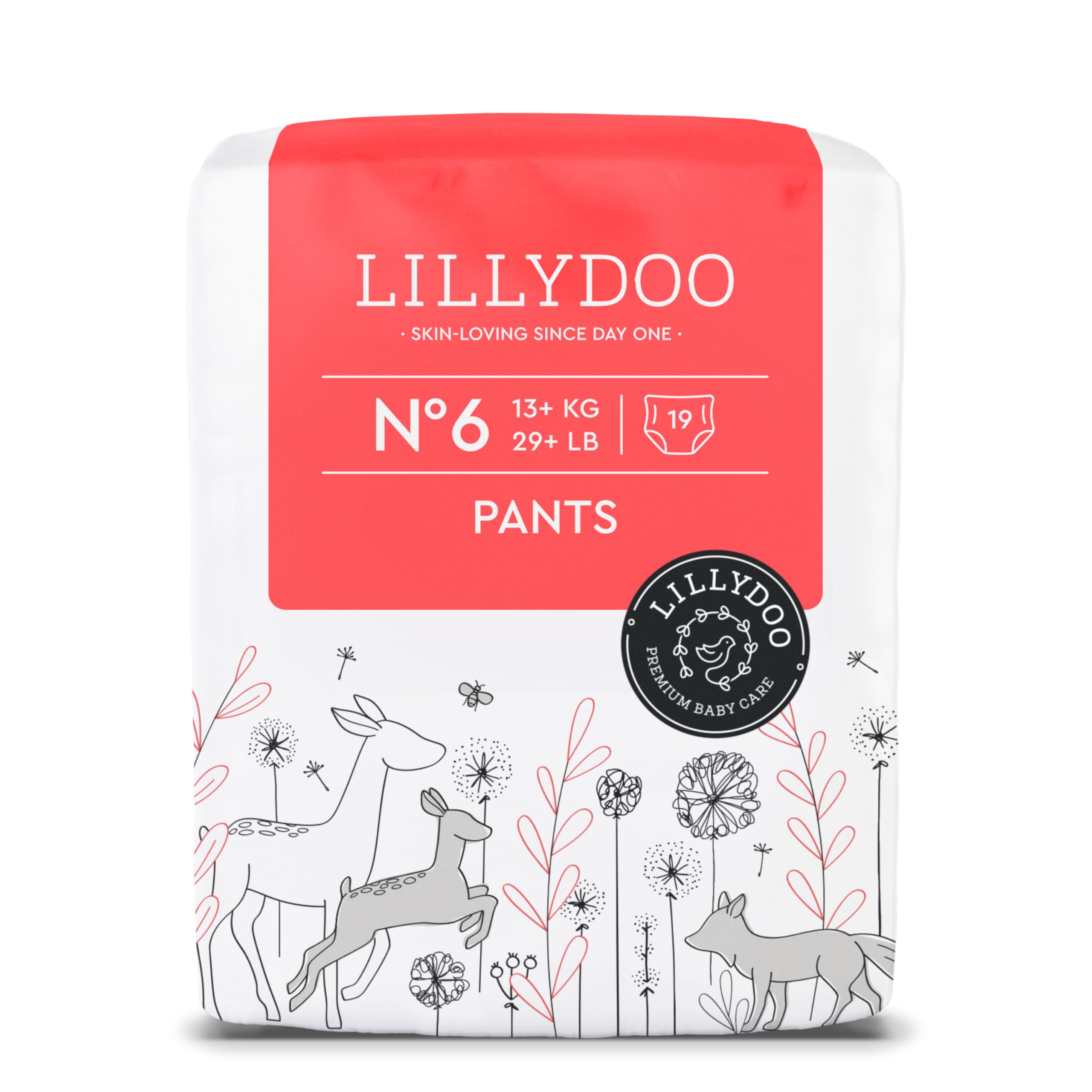 Pannolini a mutandina LILLYDOO - Taglia 6 (13+ kg), 19 unità, nuove tasche pipì e pupù, più protezione dalle fuoriuscite, 0% profumi e lozioni, ideali per pelli sensibili, dermatologicamente testati