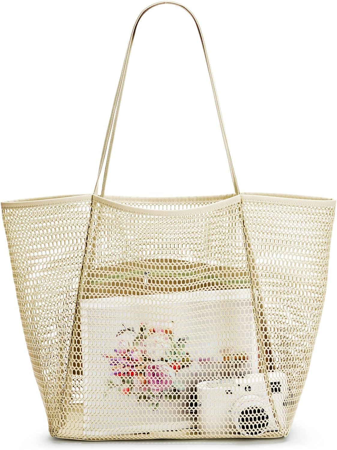 KALIDI Beach Bag Mesh Tote Bag Lightweight Foldable Beach Tote with Zipper Pocket for Women Vacation Beach Pool Trip