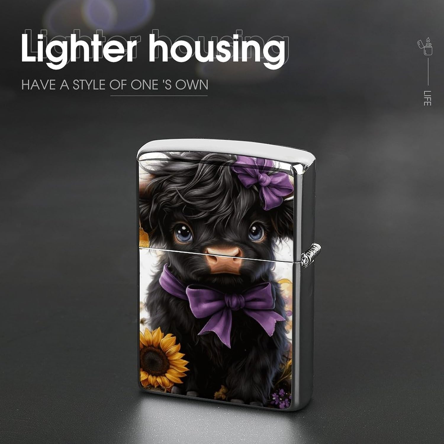 Highland Calf Purple Bow Mental Lighter Case Cover for Adult image 4