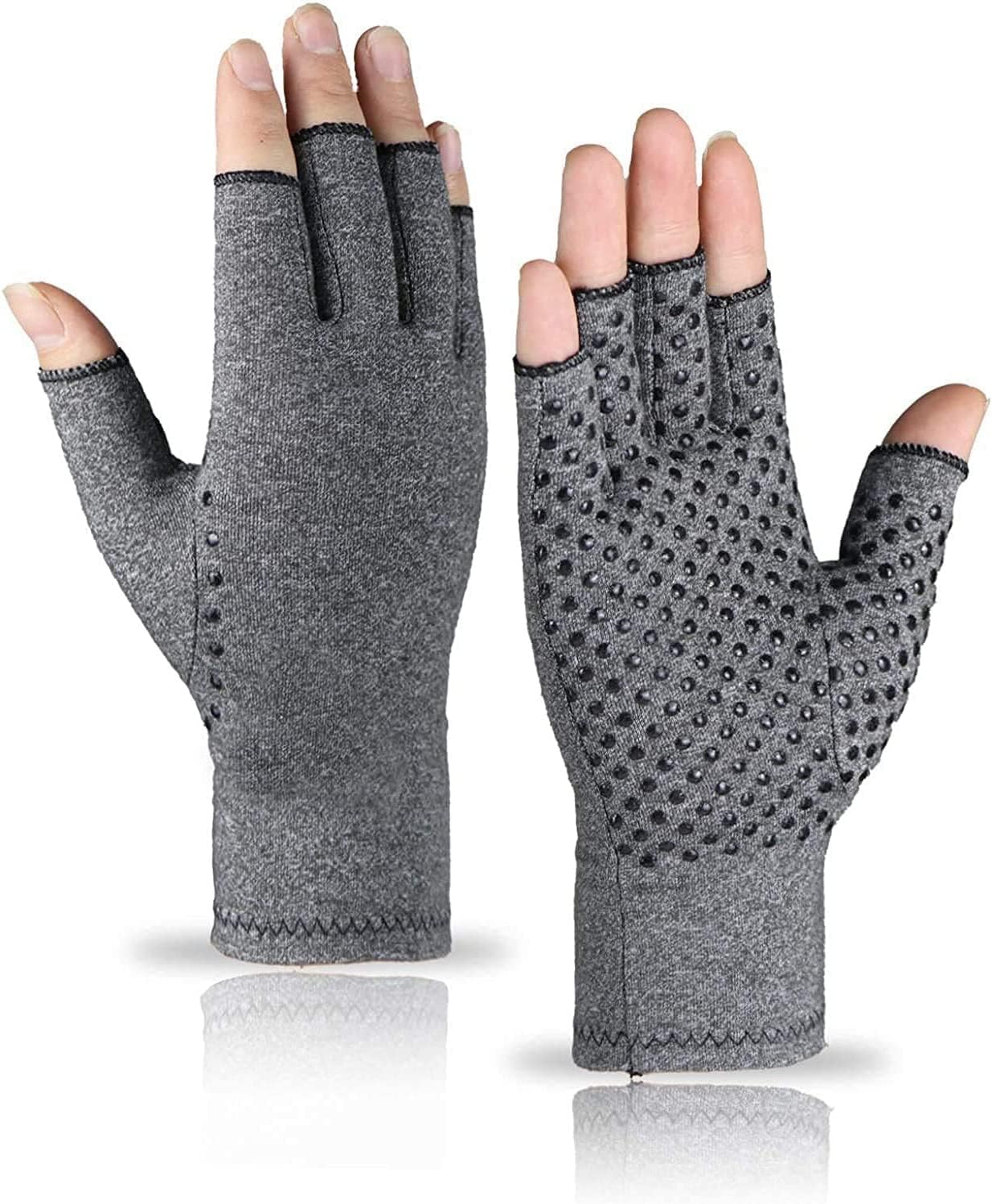 Anti-Arthritis Gloves Women & Men with Grips - Compression Gloves for Arthritis Pain Relief, Carpal Tunnel, Injuries - Fingerless Gloves for Women & Fingerless Gloves for Men