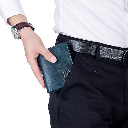 Miniatura 6 de BULLCAPTAIN Cartera de cuero genuino plegable de gran capacidad para hombres con 15 ranuras para tarjetas QB-027