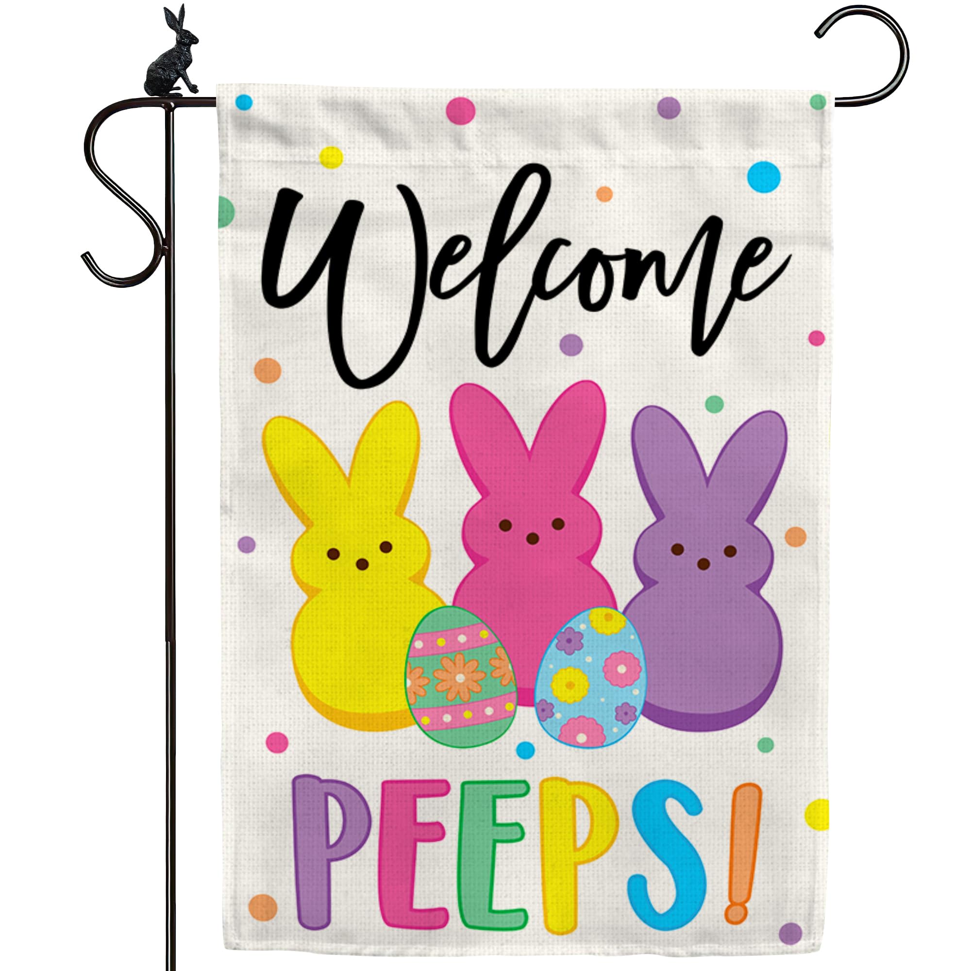 Easter Garden Flag (12x18) Double Sided - Welcome Bunny Spring Yard Flag - Easter Decorations Outdoor - Holiday Flag for Porch Patio Lawn Garden Decor