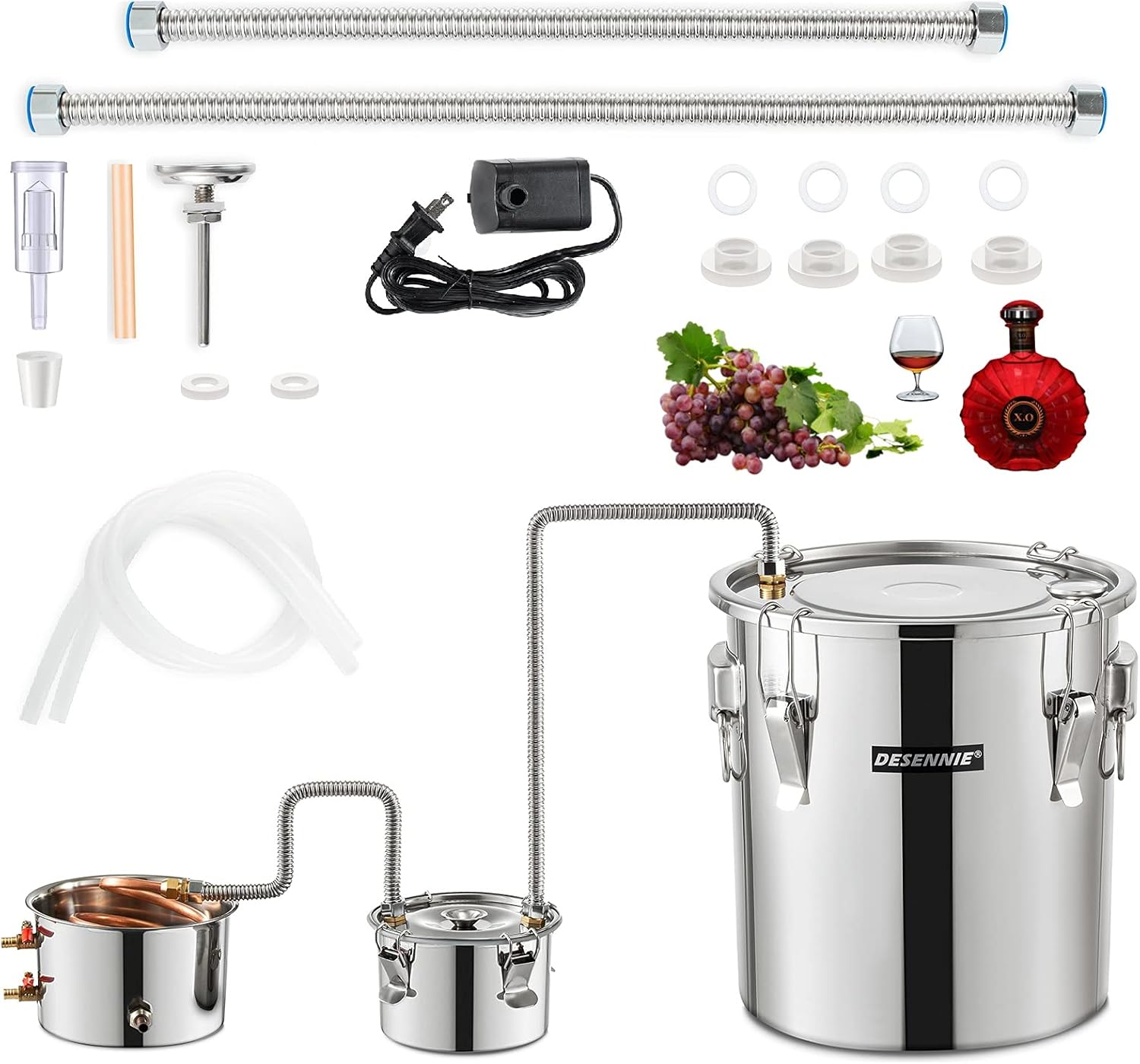 Distilling Kit Shine Still Home Brewing Distillery Kit 8 Gallon with Stainless Pot and Thumper Water Pump Copper Coil for Wine Making DIY Whisky Brandy Vodka