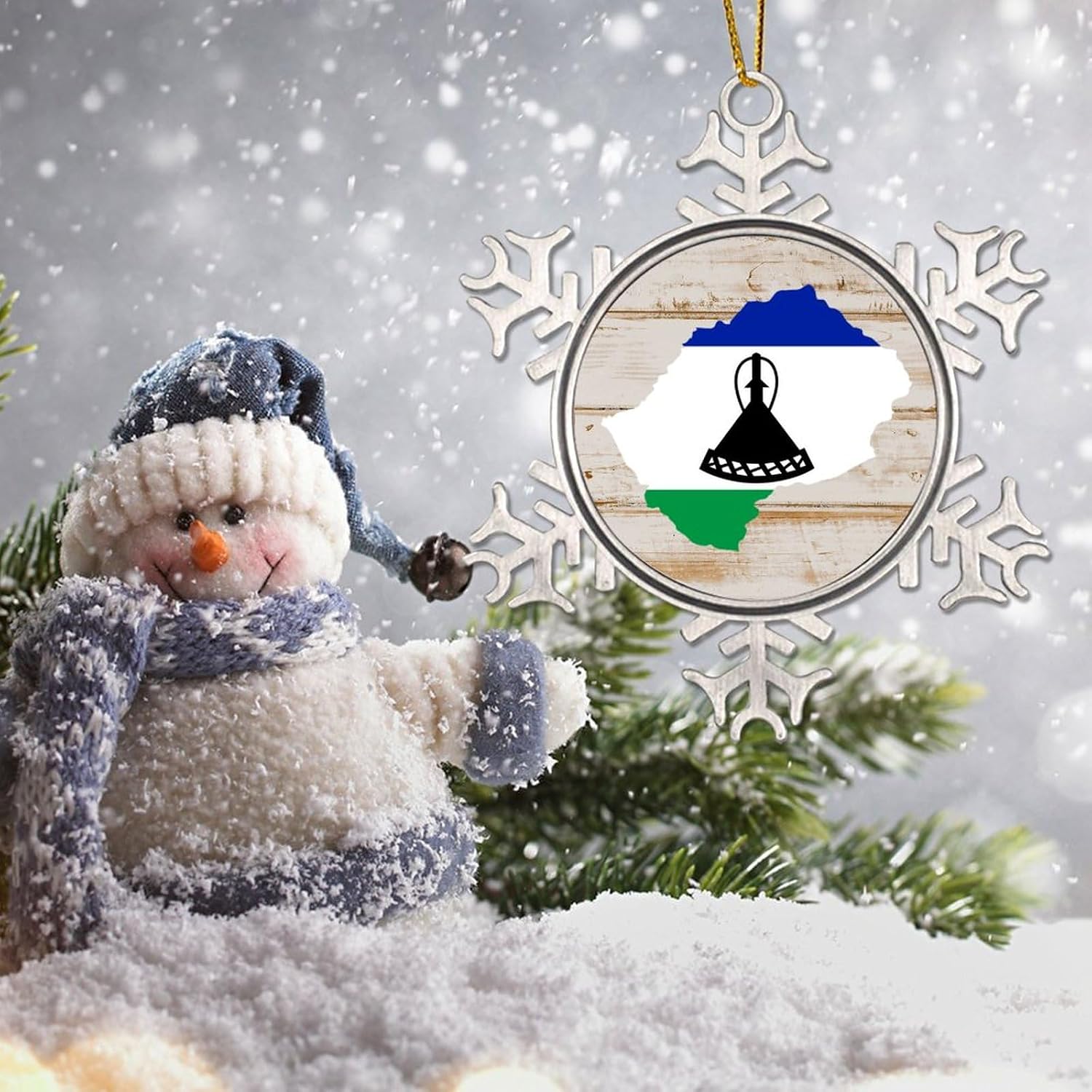 Decorative Hanging Ornaments Lesotho Xmas Hanging Ornament Lesotho City Souvenir Gift Snowflake Metal Xmas Tree Hanging Pendant Keepsake New Year