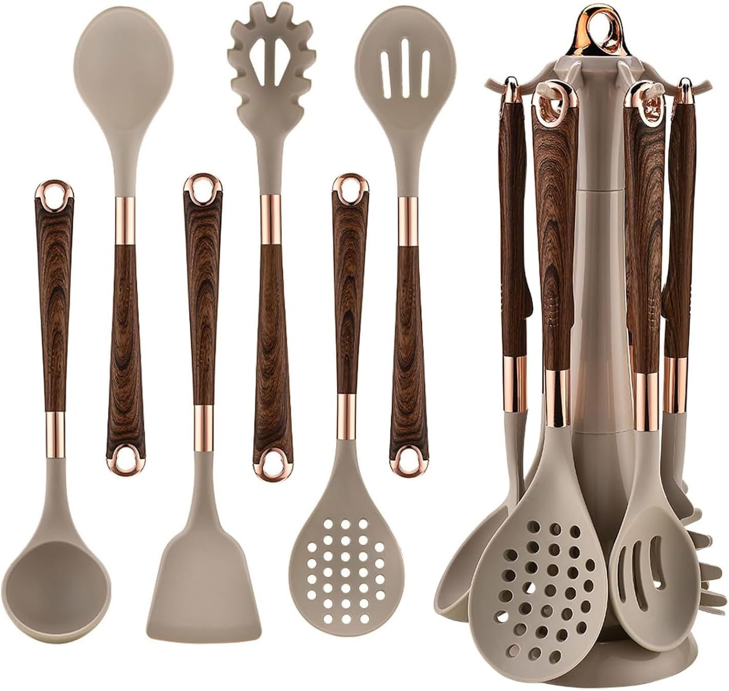 Kitchen Utensils Set Non-stick Silicone Cooking Utensils, Set 7 Pcs Non-slip Handle Heat Resistant Kitchen Utensil, Spatula Slotted Solid Spoon Soup Ladle Slotted Turner Spaghetti Server