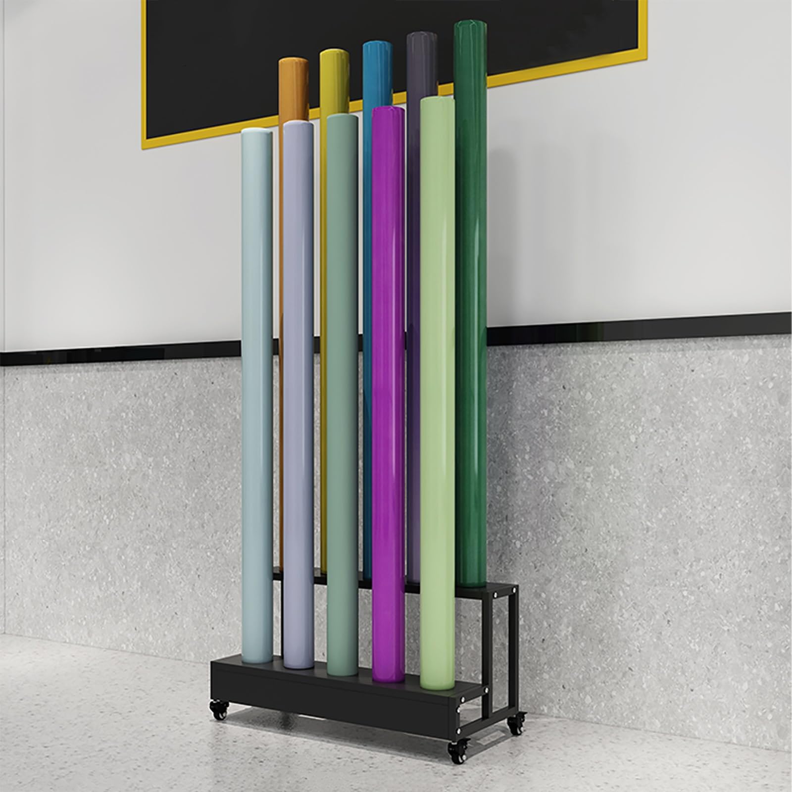 Estante móvil del organizador de la película de la envoltura del coche, almacenamiento ajustable para 10/15 rollos, soporte textil resistente para vinilo, papel pintado, cuero y película de la ventana