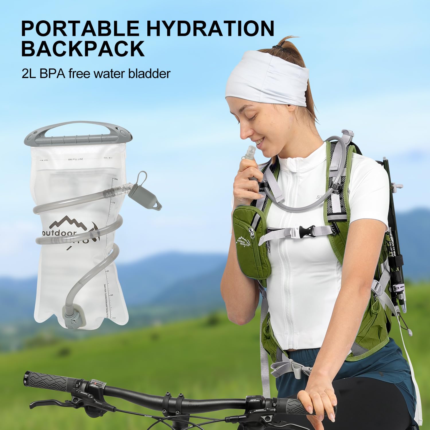 IX INOXTO Zaino idrico da 20 l, zaino da trekking con telaio interno con sacca d'acqua da 2 litri e copertura antipioggia, per ciclismo, campeggio, caccia, per uomini e donne