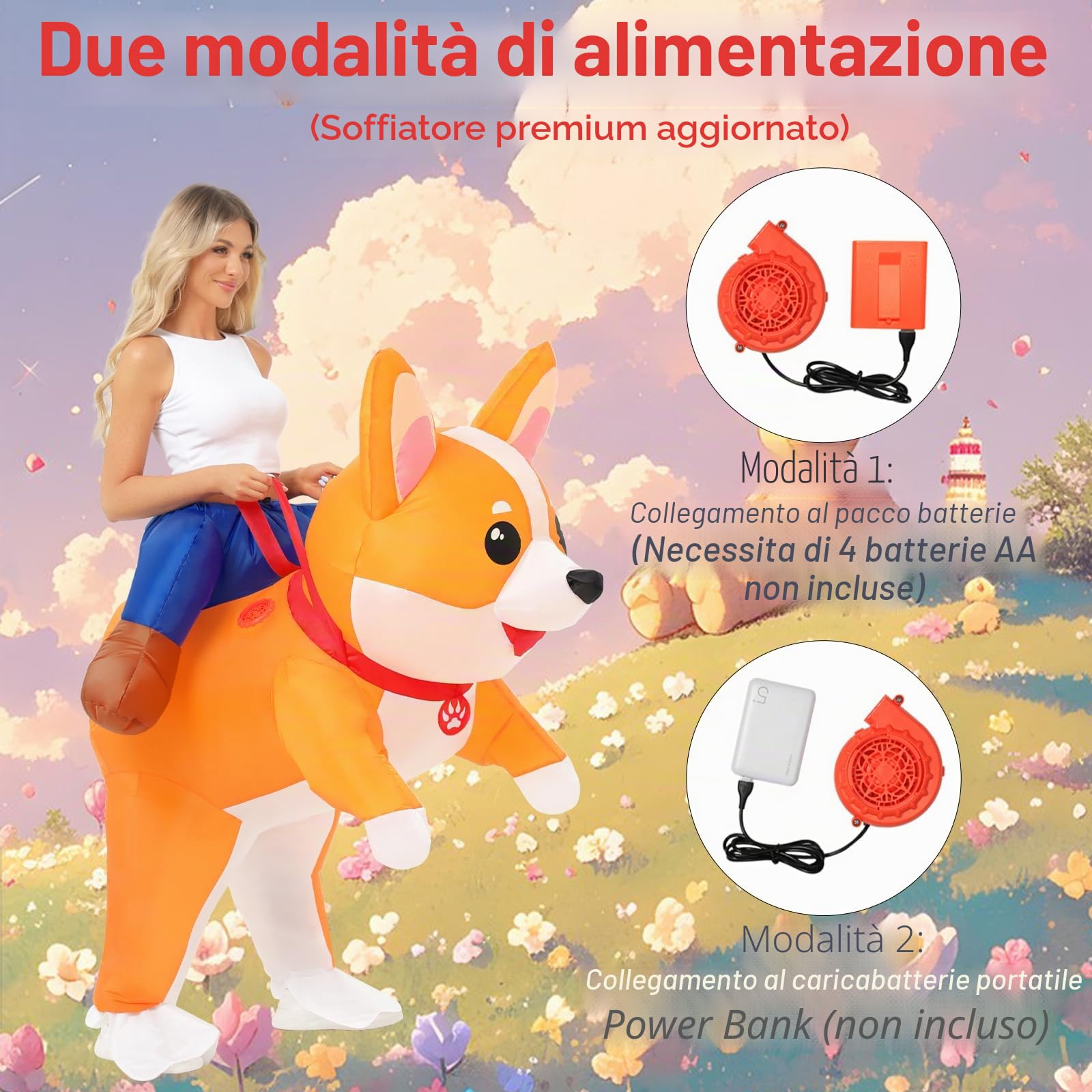 Costume gonfiabile per adulti a forma di cane di Halloween, costume gonfiabile per cani, costume animale per donne e uomini, divertente per cosplay e feste