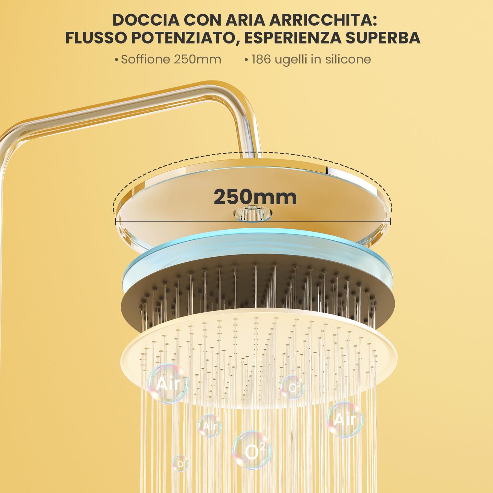 Auralum Colonna Doccia con Mensola Doccia e Soffione Doccia Rotonda 25cm, Colonna Doccia Senza Miscelatore Fori Muro Regolabili, Asta Doccia con Soffione e Doccetta Altezza Regolabile 72-110cm, Cromo