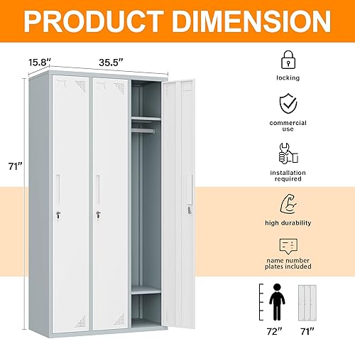 Vista 104 de Taquillas de metal para empleados, armario de almacenamiento de acero con 5 puertas para el hogar, oficina, escuela, gimnasio (blanco)