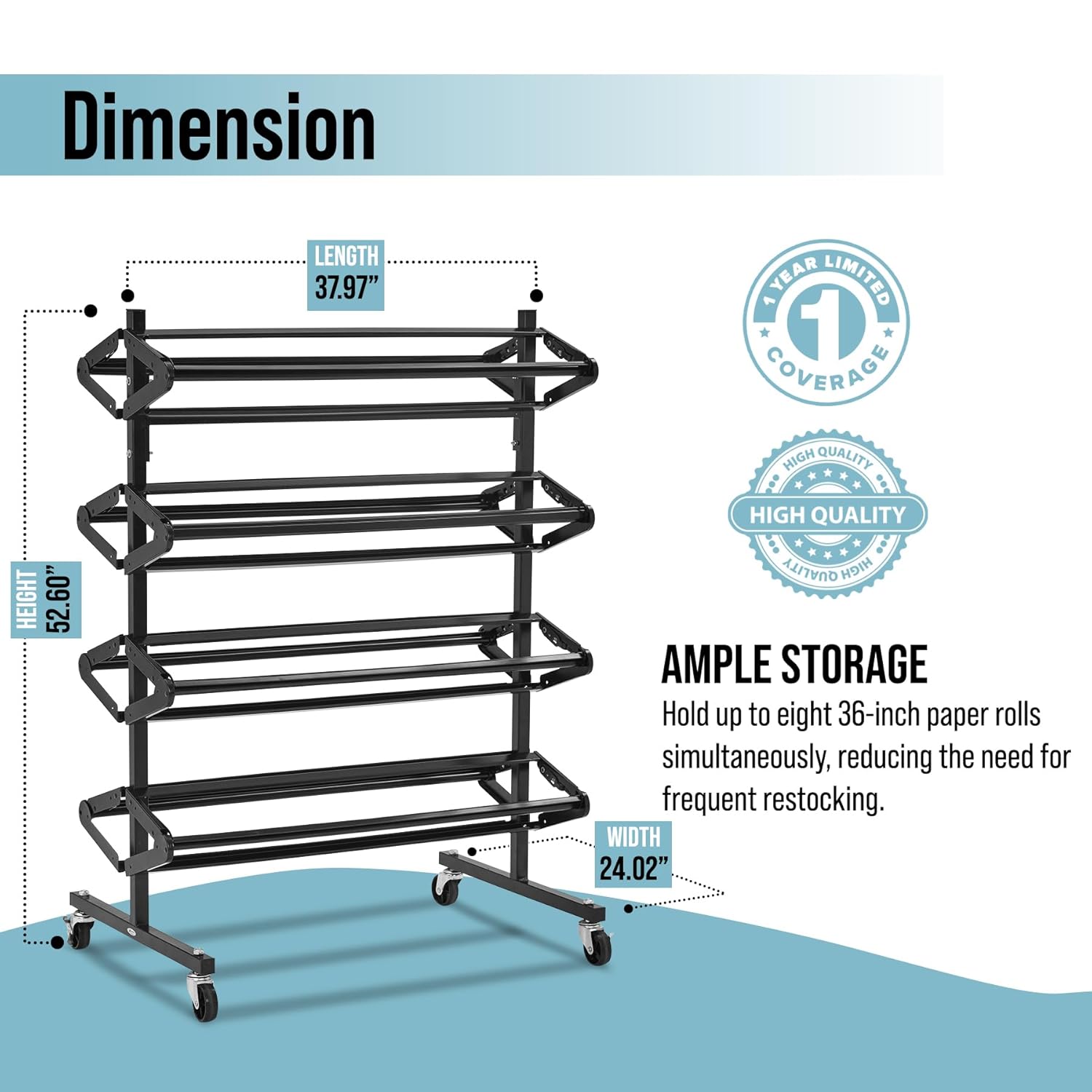 Adir 8-Roll Paper Holder & Cutter | Floor Standing Craft & Butcher Paper Dispenser with Ceramic Blade and Serrated Edge | Holds Up to 36 in Wide Rolls | for Classrooms, Art Studios & Shipping.
