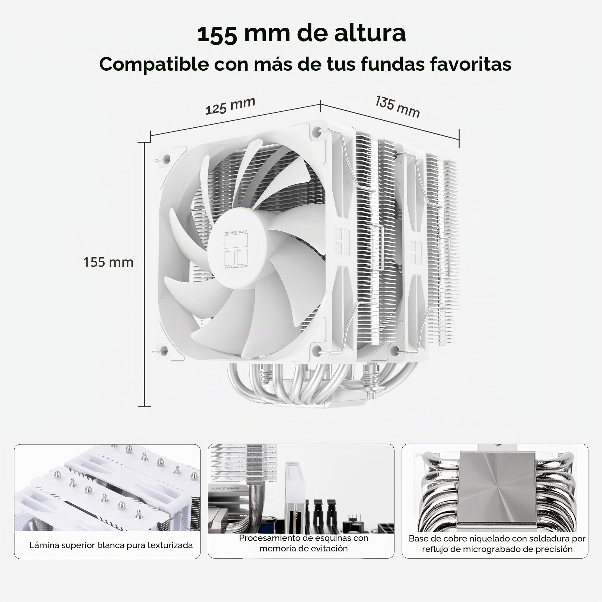 Thermalright Peerless Assassin 120 SE Blanco V2 Disipador CPU 1850RPM | Disipador de doble torre con 6 heat pipes, dos ventiladores PWM y soporte AM4/AM5, Intel LGA1700/1851
