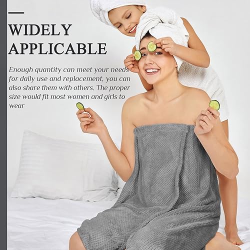 Miniatura 5 de Tigeen 8 piezas de toallas de spa para mujer, toallas envolventes ligeras, batas de spa con cierre ajustable y parte superior elástica (gris,