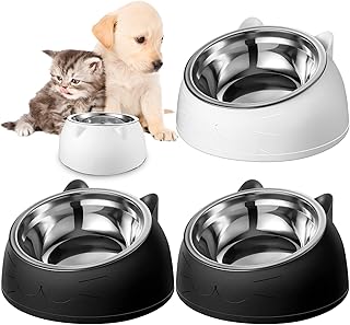4 Pcs Raised Cat Food Bowls Stainless Steel Cat Bowl Tilted 15° Elevated Cat Bowls Non Spill Kitten Puppy Food Bowl Slanted Dog Bowl Elevated Dish for Pets Dog Feeder Feeding Bowl for Cat (6.76oz)