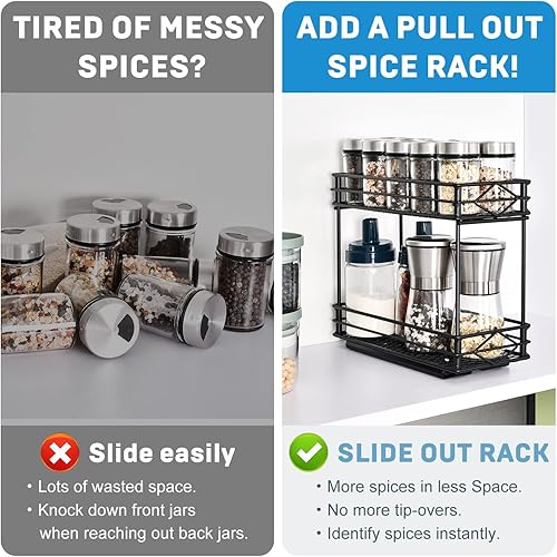 Miniatura 3 de aceyoon Organizador de especias extraíble de 2 niveles para gabinete, estante de especias deslizante de 4.5 pulgadas con alfombrilla de EVA y