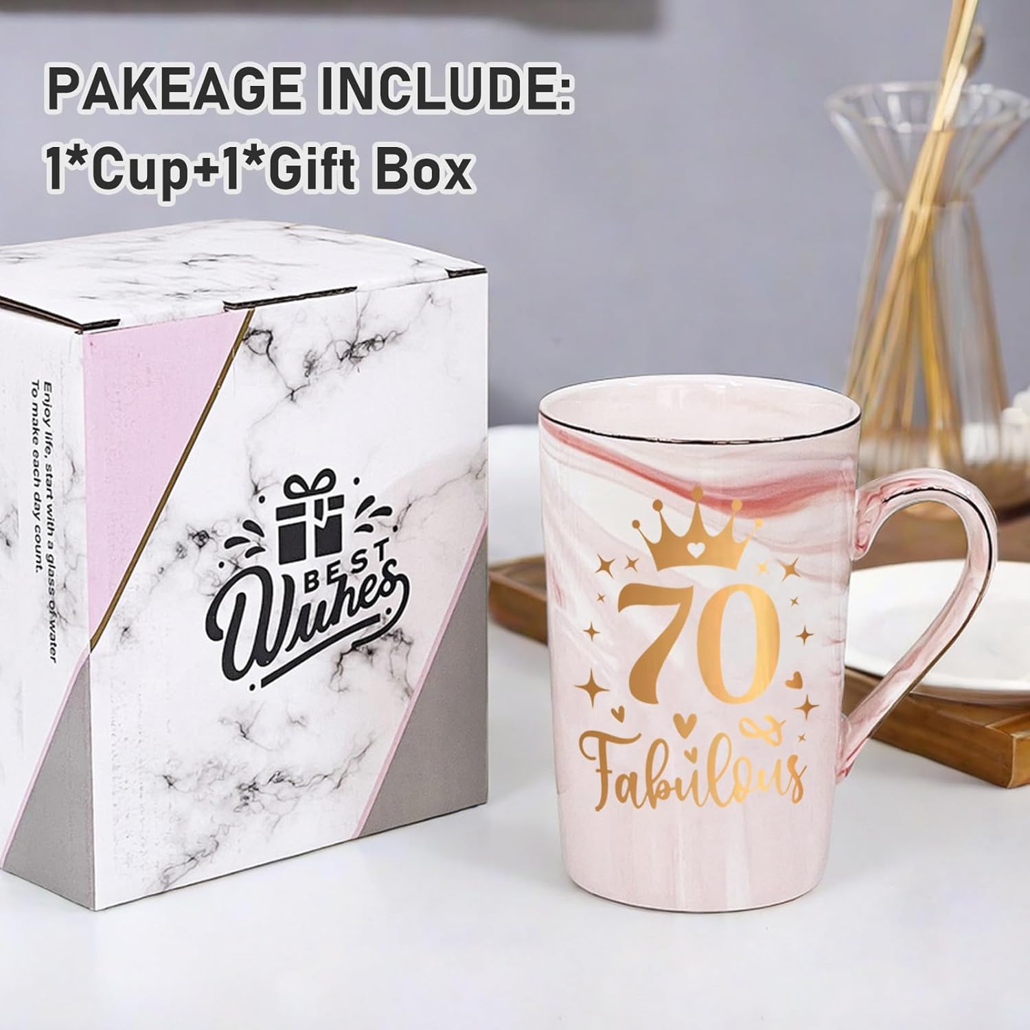 70th Birthday Gifts Women 70 Years Old Fabulous Funny Seventy Birthday Coffee Mugs Cup Ideas for Mom Sister Female Coworker Friend, 14Oz Pink - Image 4