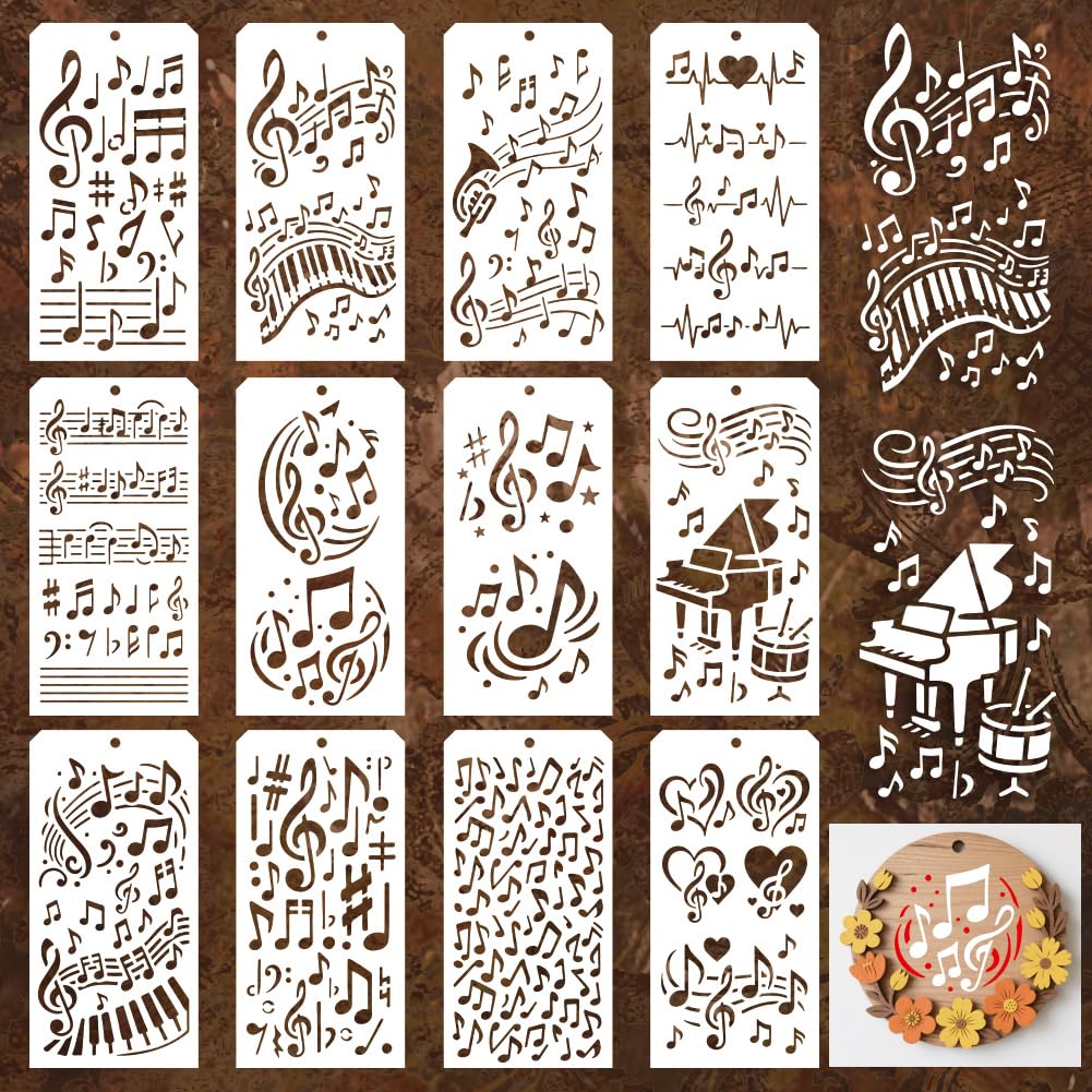 Pochoirs note de musique réutilisables en PET pour peinture murale et bois x12