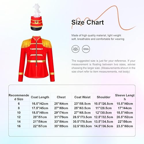 Miniatura 7 de Disfraz de maestro de ceremonias de circo rojo para niños y niñas, disfraz victoriano de tambor, chaqueta militar