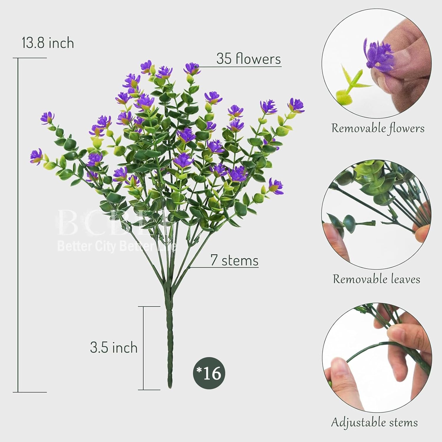 Artificial Flowers Outdoors, 16 Bundles Fake Flowers UV-Anti for Decoration Faux Plastic Plants Garden Porch Window Box Décor,Purple - Image 2