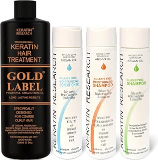 Gold Label Professional Results Brazilian Keratin Blowout Hair Treatment Enhanced Specifically Designed for Coarse Curly Black African Dominican Brazilian Hair (XL SET)