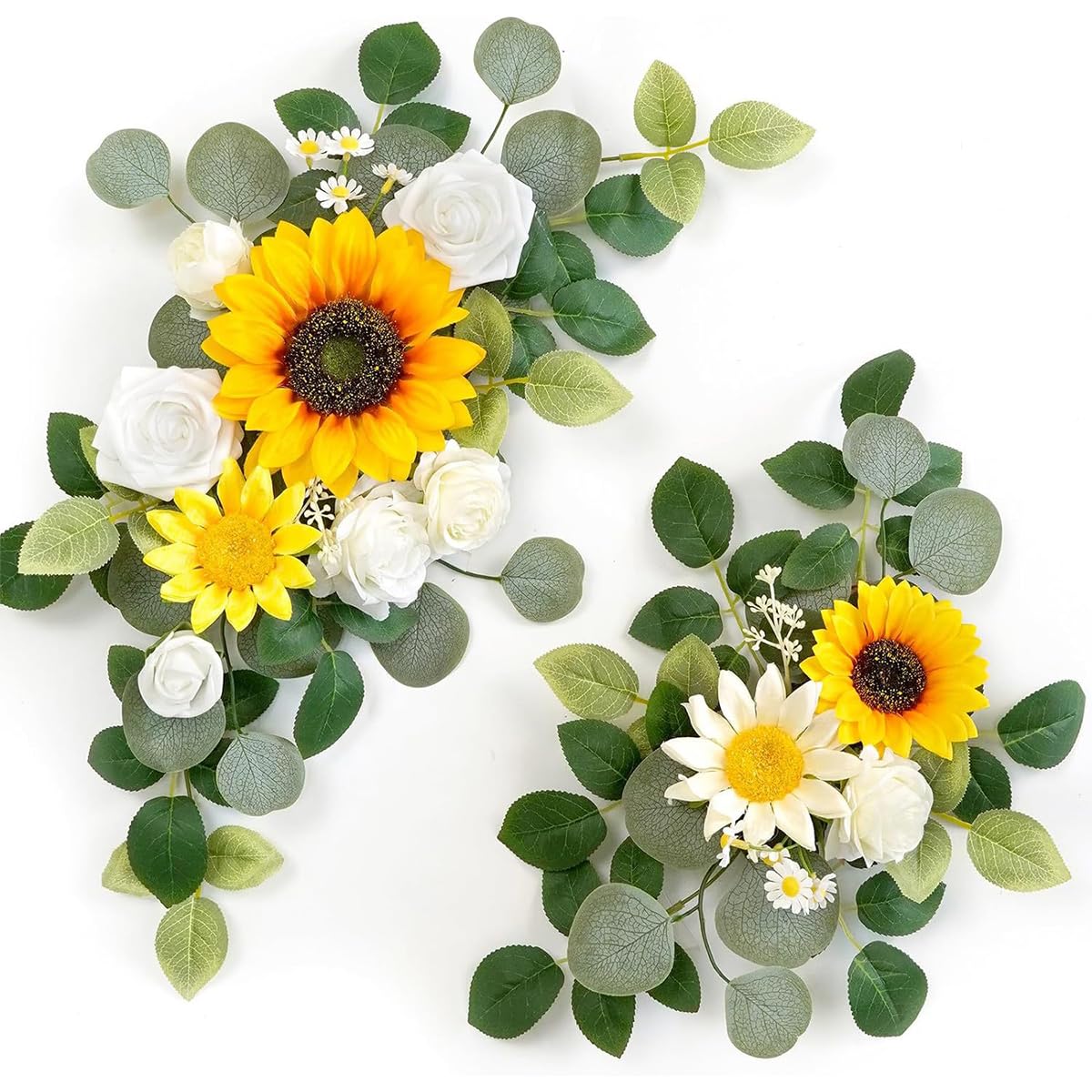 JOYWU Wedding Arch Faux Flowers with Leaves,2 Pcs Wedding Welcome Signs Floral Decoration,Party Ceremony Reception Backdrop Decor,Rose Floral Arrangement,Indoor Outdoor Faux Flower Swags (Yellow)