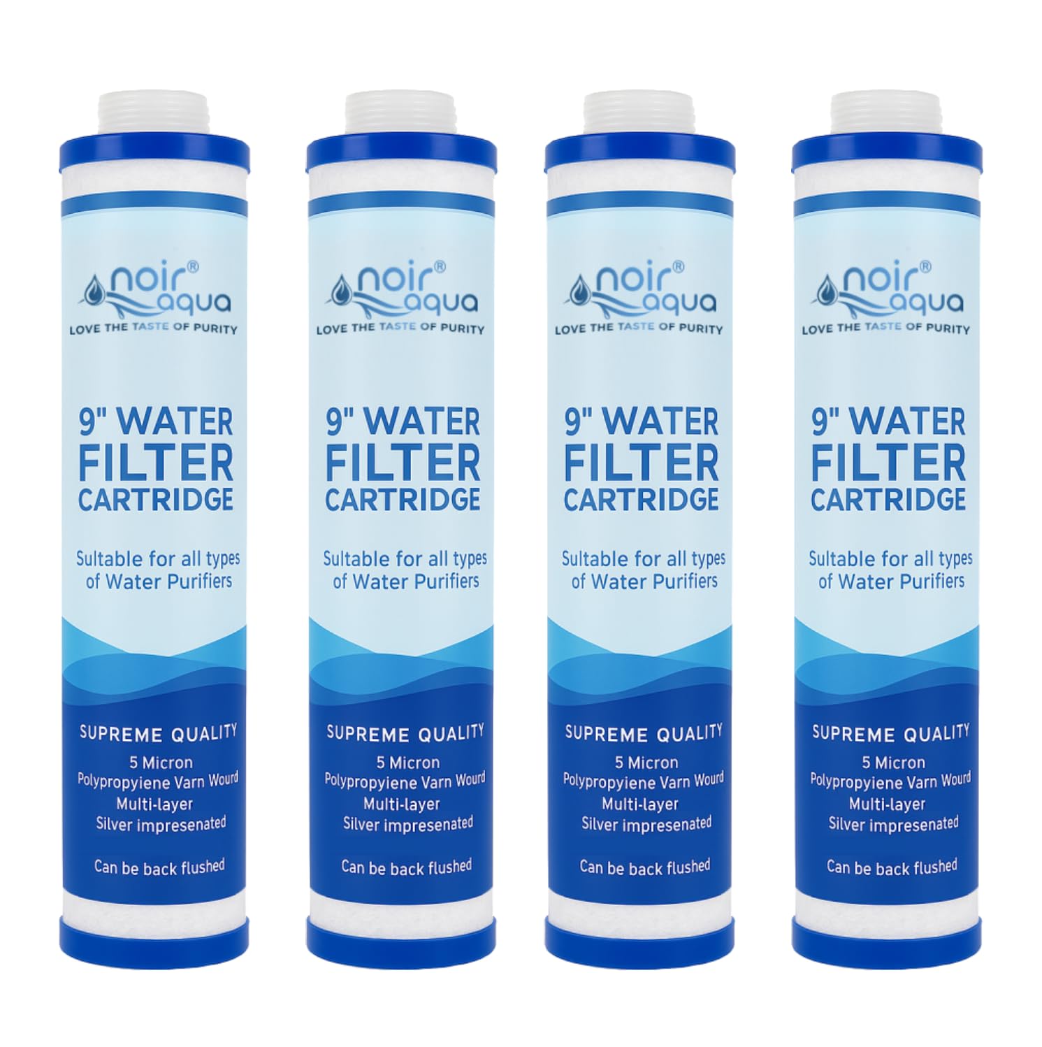 Noir Aqua MLT 9" Threaded Pre Filter Cartridge | PP Yarn Wound | Suitable for 10 Inch Pre-Filter Housing for All Types RO Water purifiers Replacement Water Filter Candle (4)