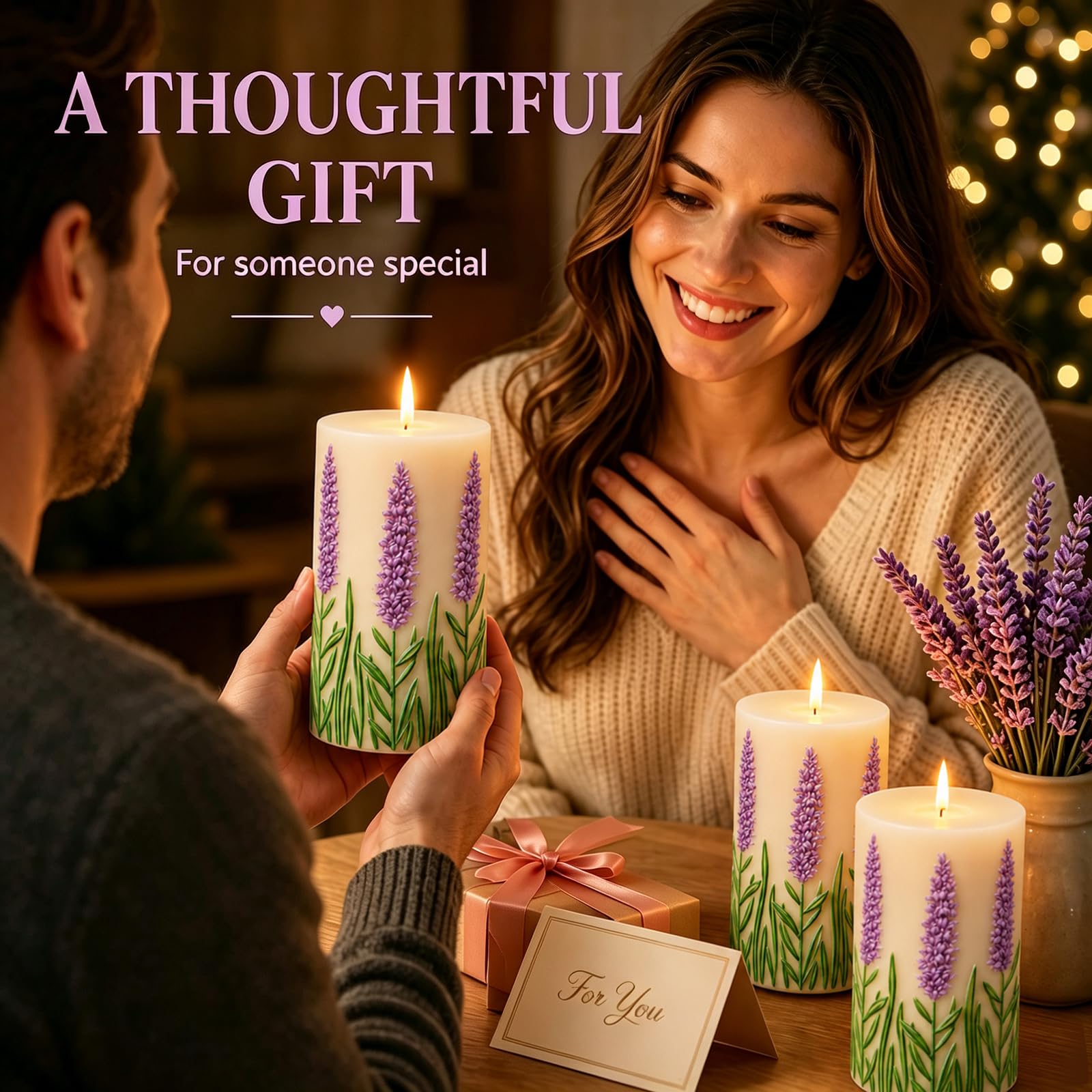 Lot de 2 bougies en forme de tulipe à LED sans flamme avec télécommande et minuteur - En cire véritable - Fonctionne à piles - Pour maison, fête de mariage, vacances - Lavande violette