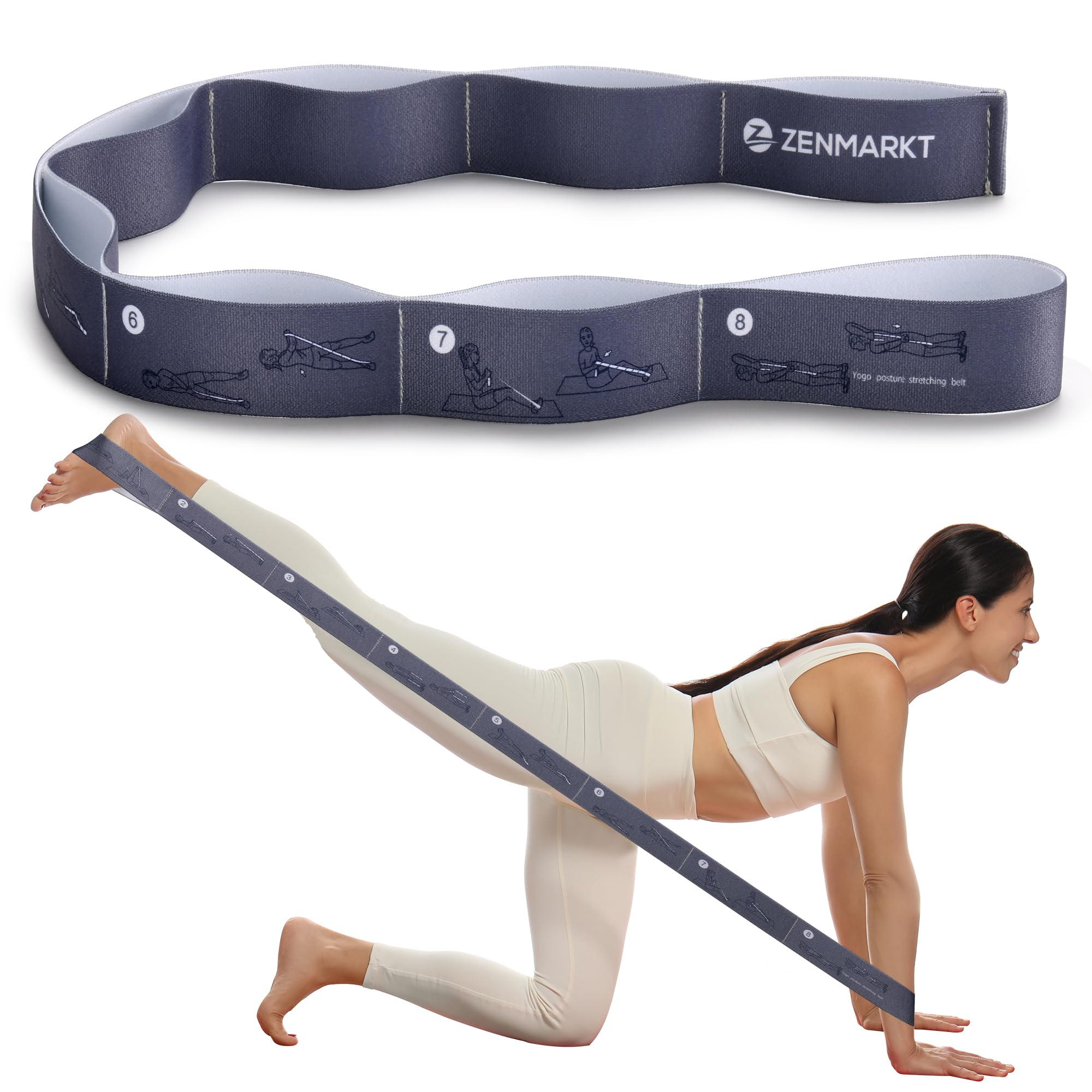 Yoga Strap for Stretching - 8 Loops Stretching Strap - Essential Yoga Accessories for Flexibility and Enhanced Stretching - Ideal Stretch Strap in Yoga and Pilates