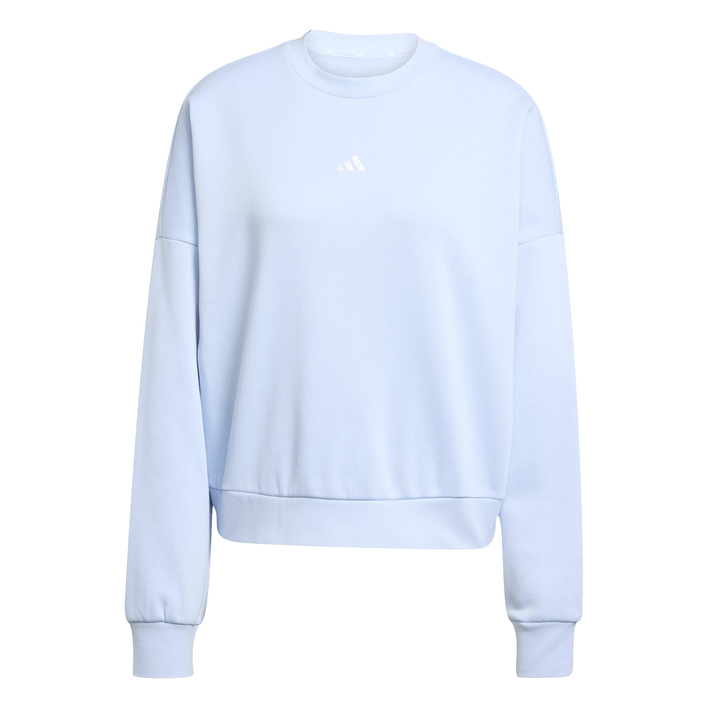 adidas Women's Essentials Small Logo Feel Cozy Relaxed Fit Sweatshirt, glow blue/white, M