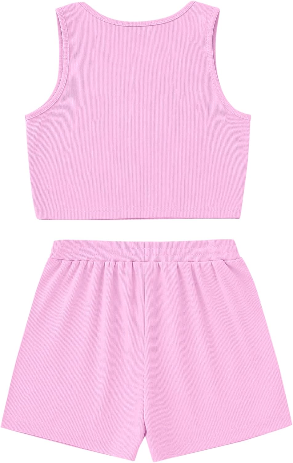 Hilinker Girls 2 Piece Outfits Ribbed Heart Tank Top and Short Sets Summer Cute Clothes