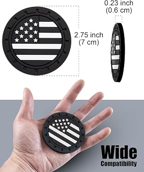 Car Cup Holder Coasters 4 Pack - American Flag 2.75 Inch Anti Slip Shockproof Drink Mat - زينة الديكور الداخلي للمركبة أسود