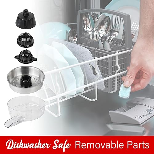 Miniatura 6 de Brentwood Potente exprimidor eléctrico de cítricos, naranja, limón, lima y pomelo, palanca ergonómica, 2 conos, piezas aptas para lavavajillas