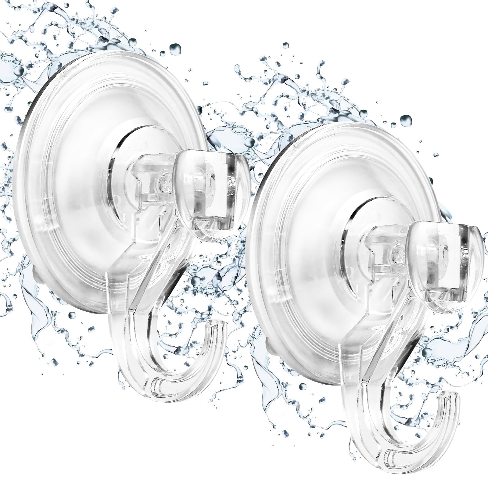 X spring Suction Cup Hooks, 2 Pack Transparent Waterproof Strong Vacuum Shower Hooks, Removable Reusable Window Glass Door Wall Hooks, Wreath Hanger for Bathroom, Kitchen Tile Decor
